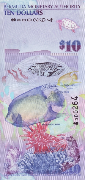 10 Bermudian Dollar Banknote (Blue Angelfish)