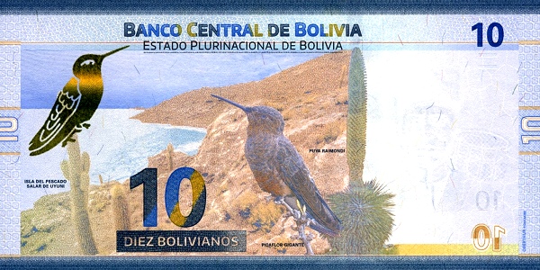 10 Bolivian Bolivianos Banknote (Umajalanta Cavern) (reverse)