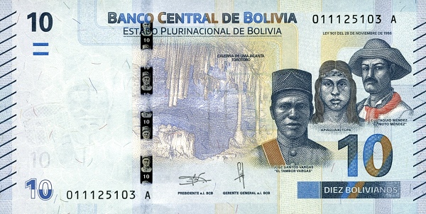 10 Bolivian Bolivianos Banknote (Umajalanta Cavern)