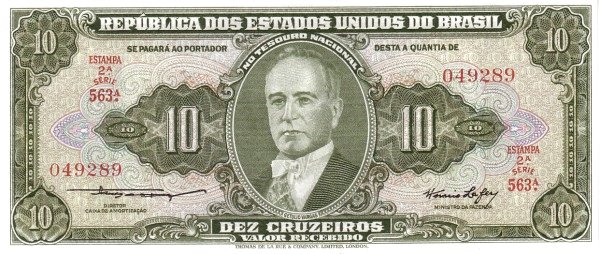 10 Brazilian Cruzeiros Banknote (Getulio Vargas Green Type)