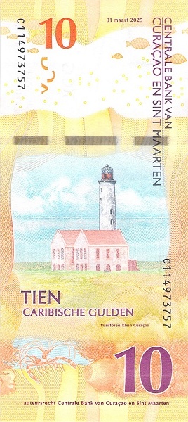 10 Caribbean Guilder Banknote (Grey Angel Fish) (reverse)
