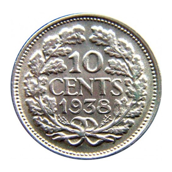 10 cent coin (Wilhelmina) (reverse)