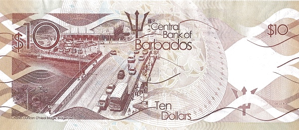 10 Dollars BRB Banknote (2000–2015 Issue) 2013-2018 (reverse)