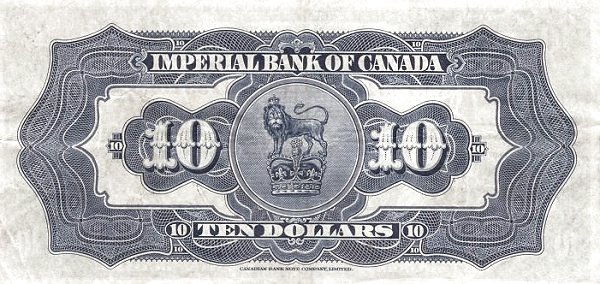 10 Dollars CAN Banknote (Private Bank Issue) 1939 (reverse)