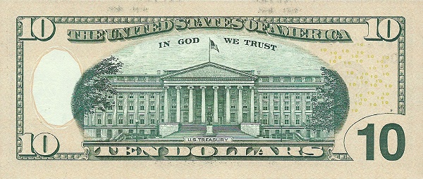 10 Dollars USA Banknote (Standard Issue) 2021 (reverse)
