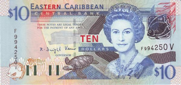 10 Dollars XCD Banknote (2003 'Silver Foil' Issue) 2003 (reverse)