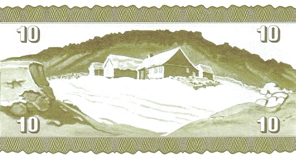 10 Faroese Kronur Banknote (1949 Green) (reverse)