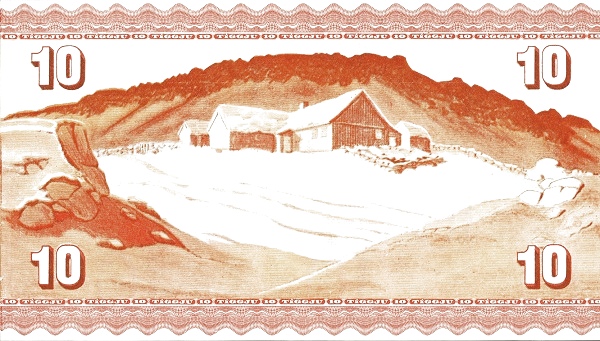 10 Faroese Kronur Banknote (1949 Orange) (reverse)