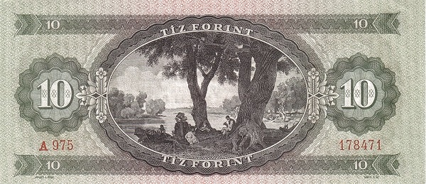 10 Forint HUN Banknote (Post-WWII Inflation / Stabilization) 1957-1975 (reverse)