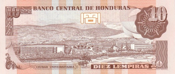 10 Honduran Lempira Banknote (Jose Trinidad Cabanas) (reverse)