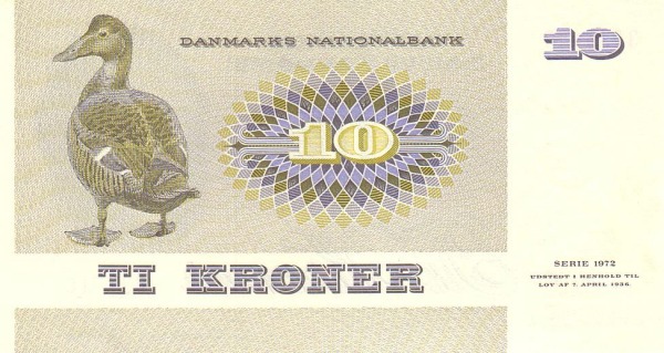 10 Kroner DNK Banknote (Classic Nationalbank Issue) 1972-1978 (reverse)