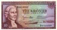 10 Krónur ISL Banknote (Sedlabanki Islands Early Issue) 1957