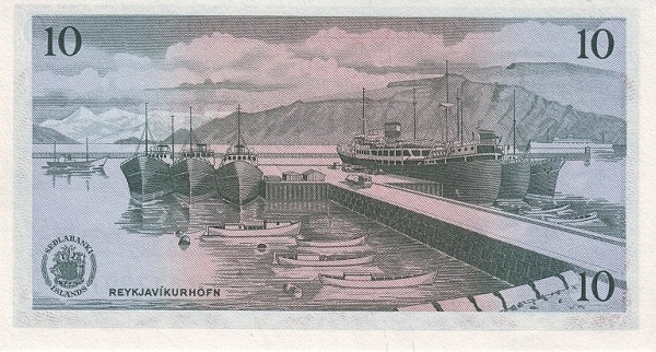 10 Krónur ISL Banknote (Sedlabanki Islands Modern Issue) 1961 (reverse)