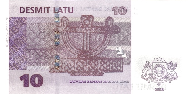 10 Latu LAT Banknote (Final Lats Series (2006-2009)) 2008 (reverse)