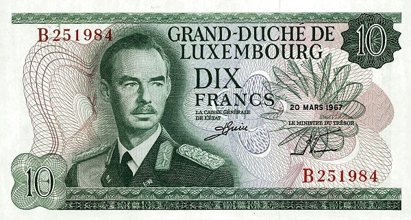 10 Luxembourg Francs Banknote (1967)