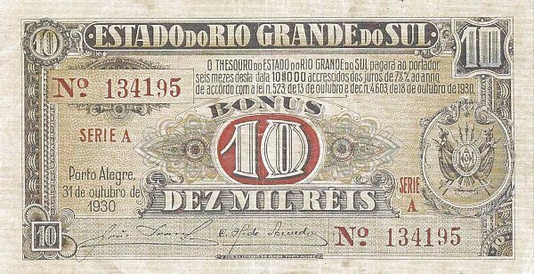 10 Mil Reis BRA Banknote (Brazil Banknote Issue) 1930