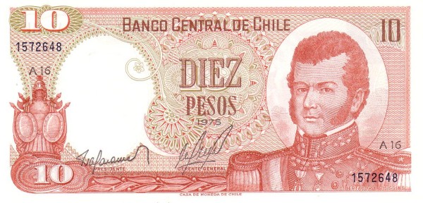 10 Pesos CHL Banknote (1975 Currency Reform Peso Issue) 1975