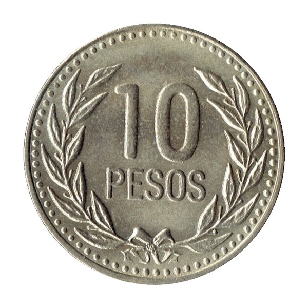 10 Pesos coin Colombia (laurel wreath) (reverse)