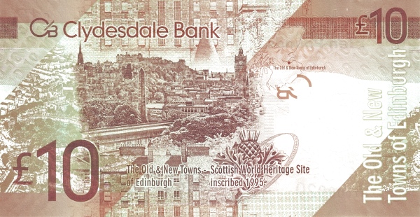 10 Pounds Sterling GBR Banknote (Clydesdale Bank Issue) 2009-2014 (reverse)