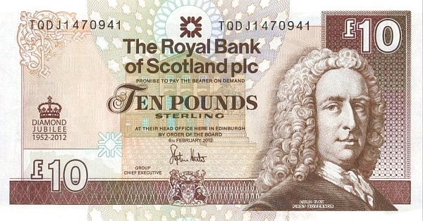 10 Pounds Sterling GBR Banknote (Royal Bank of Scotland Issue) 2012