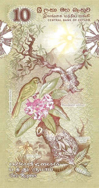 10 Rupees Central Bank Of Ceylon Banknote (Fauna And Flora Series) (reverse)