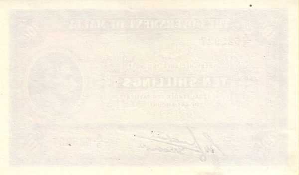 10 Shillings MLT Banknote (George VI Issue) 1940 (reverse)