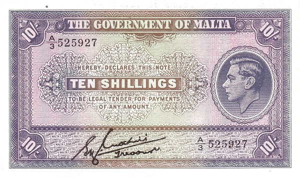 10 Shillings MLT Banknote (George VI Issue) 1940
