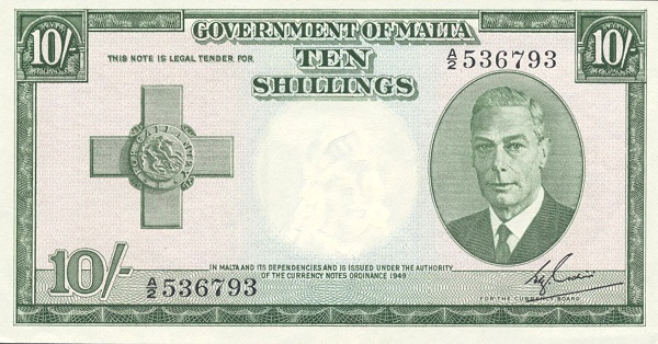 10 Shillings MLT Banknote (George VI Issue) 1949