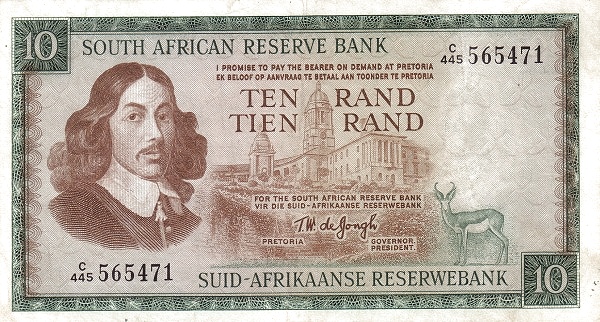 10 South African Rand Banknote (Van Riebeeck Framed)