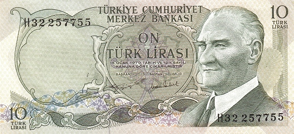 10 Türk Lirası TUR Banknote (Late Old Lira) 1970
