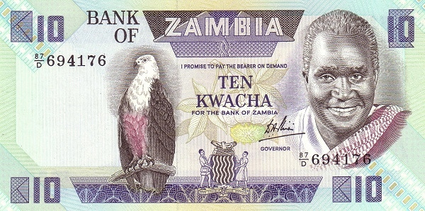 10 Zambian Kwacha Banknote (Kenneth Kaunda Type 1980)