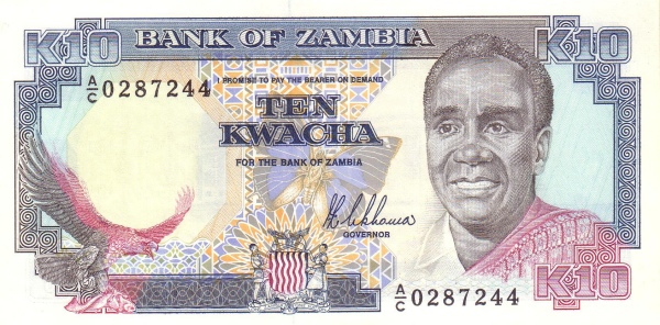 10 Zambian Kwacha Banknote (Kenneth Kaunda Type 1989)