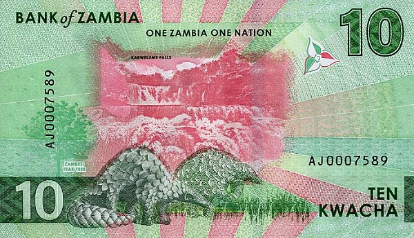 10 Zambian Kwacha Banknote (Pangolins) (reverse)