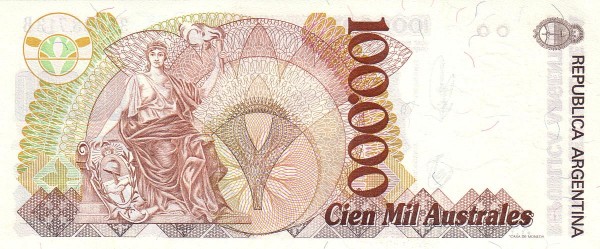 100.000 Australes ARG Banknote (Standard Issue) 1991 (reverse)