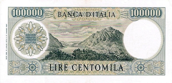 100.000 Lire ITA Banknote (Pre-WWII Banknotes) 1967-1974 (reverse)