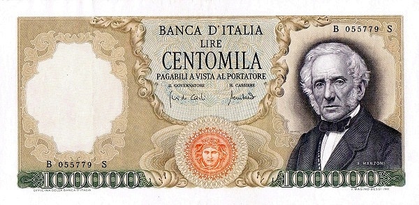 100.000 Lire ITA Banknote (Pre-WWII Banknotes) 1967-1974