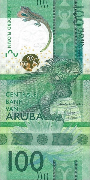 100 Aruban Florin Banknote (Iguana)
