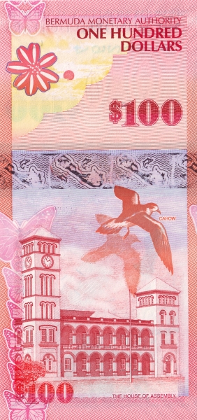100 Bermudian Dollar Banknote (Red Cardinal Bird) (reverse)
