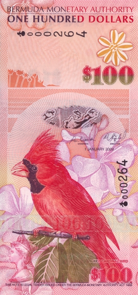 100 Bermudian Dollar Banknote (Red Cardinal Bird)