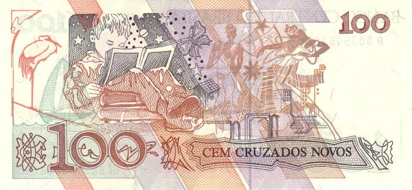 100 Brazilian Cruzeiros Banknote (Cecilia Meireles) (reverse)