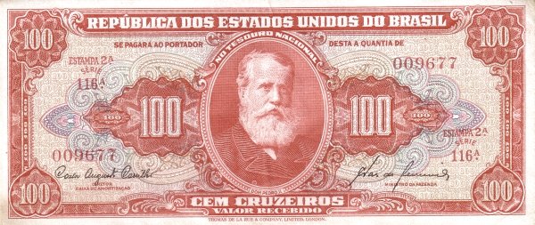100 Brazilian Cruzeiros Banknote (Dom Pedro Ii Red Type)