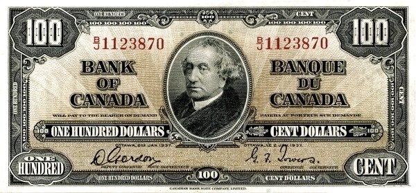 100 Dollars CAN Banknote (1937 Issue) 1937