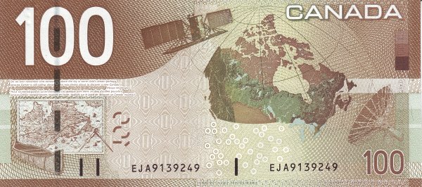 100 Dollars CAN Banknote (2001-2006 Canadian Journey Issue) 2003-2009 (reverse)