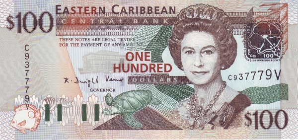 100 Dollars XCD Banknote (2003 'Silver Foil' Issue) 2003 (reverse)