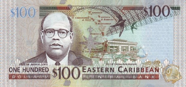 100 Dollars XCD Banknote (2008 'Without Suffix Letters for Member States' Issue) 2008 (reverse)