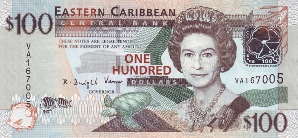 100 Dollars XCD Banknote (2008 'Without Suffix Letters for Member States' Issue) 2008
