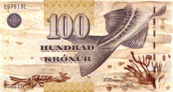 100 Faroese Kronur Banknote (Codfish Tail)