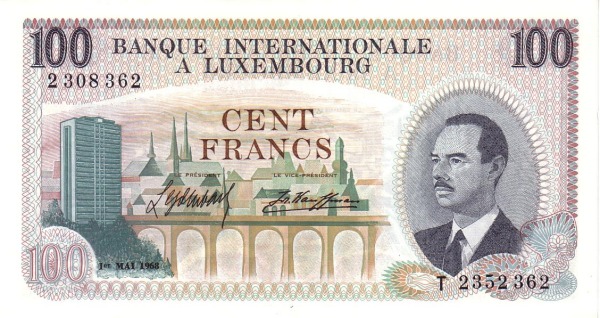 100 Francs Banknote (Banque Internationale A Luxembourg 1968)