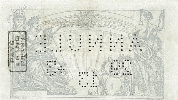 100 Francs BEF Banknote (Pre-World War I Issue) 1905-1906 (reverse)