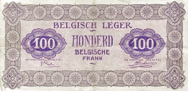 100 Francs Belges / Belgische Frank BEF Banknote (1946 Military Payment Certificates Issue) 1946 (reverse)